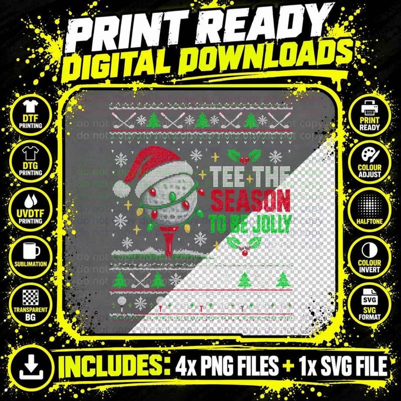 Golf Christmas Ugly Sweater Tee The Season To Be Jolly Png SVG Digital Bundle