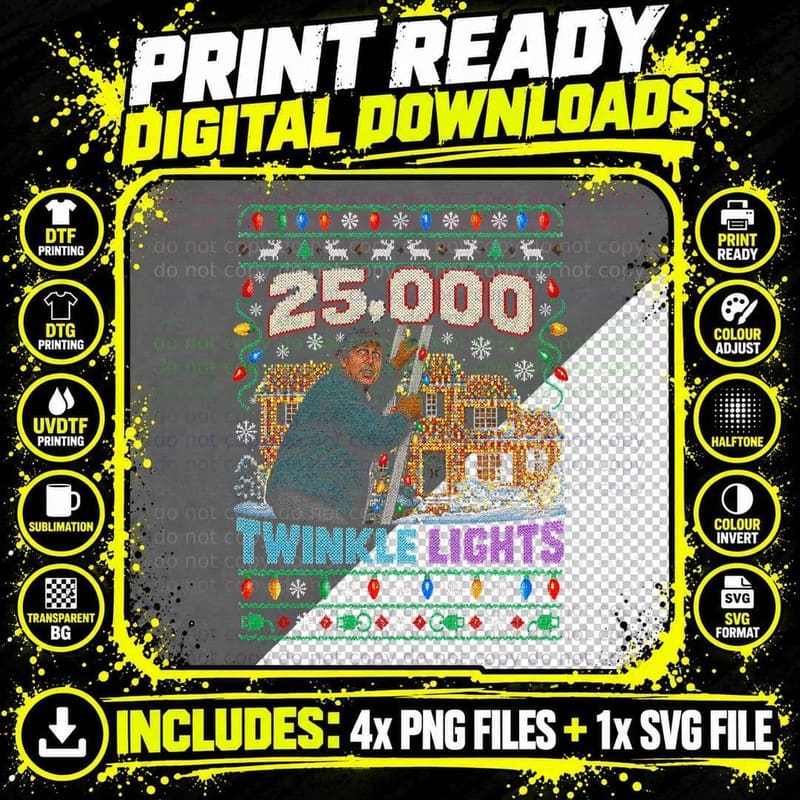 Clark 25000 Twinkle Lights Christmas Vacation Ugly Png SVG Digital Bundle
