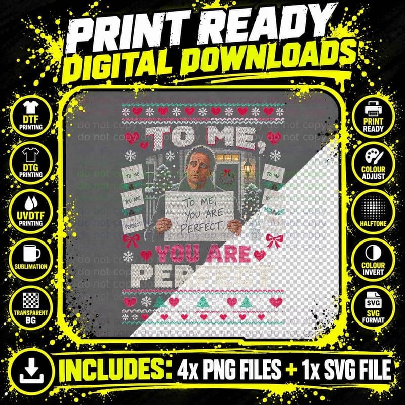 Cue Cards To Me You Are Perfect Christmas Ugly Sweater Png SVG Digital Bundle