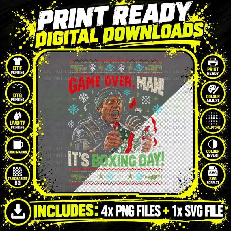 Game Over Man It's Boxing Day Christmas Ugly Sweater Png SVG Digital Bundle