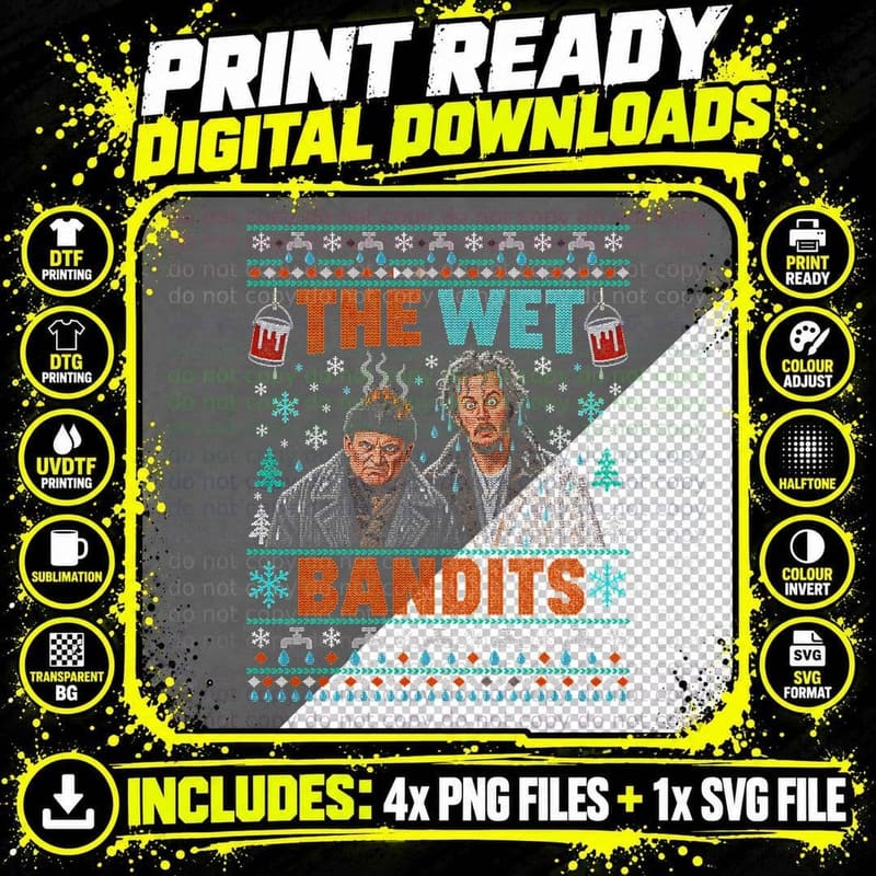 Home Alone Ugly Sweater Wet Bandits Harry and Marv Png SVG Digital Bundle