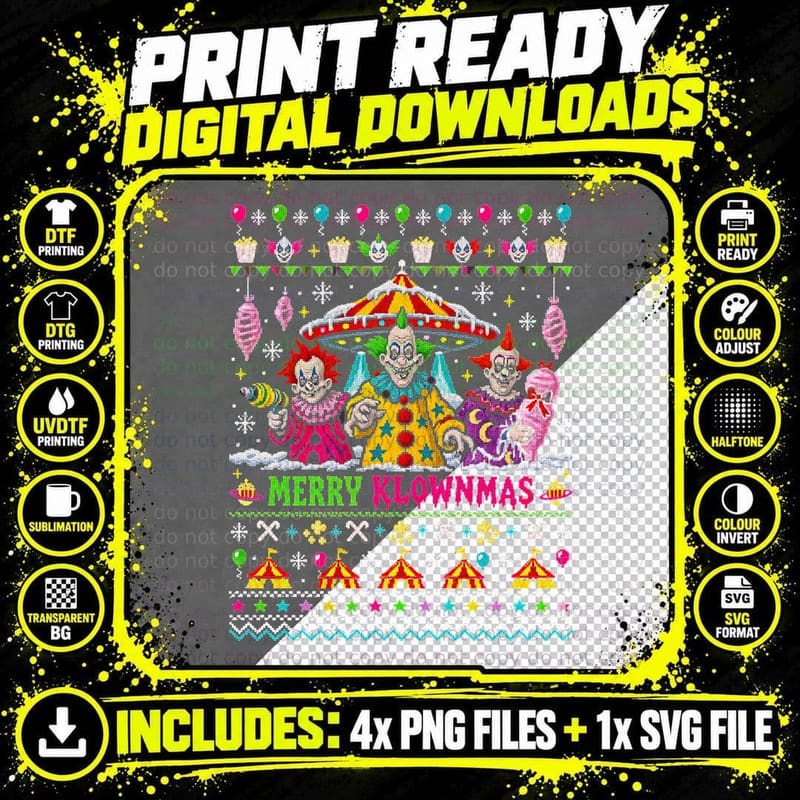 Killer Klowns Merry Klownmas Christmas Ugly Sweater Png SVG Digital Bundle