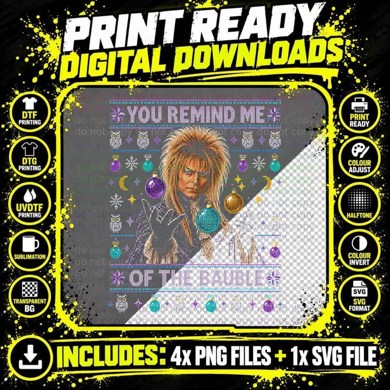 Labyrinth Ugly Sweater Jareth Goblin King Christmas Png SVG Digital Bundle