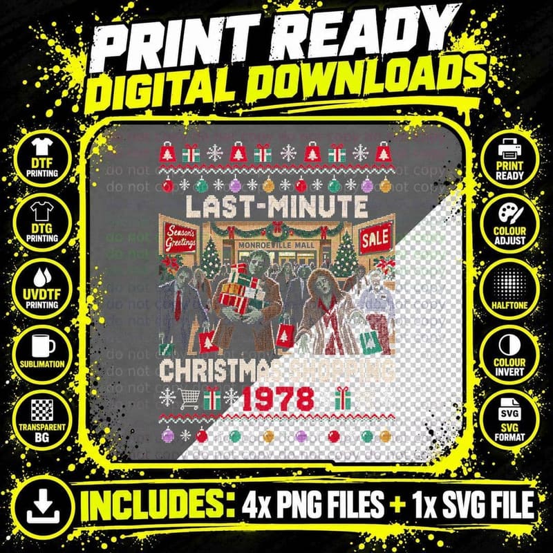 Last-Minute Christmas Shopping 1978 Zombie Mall Ugly Png SVG Digital Bundle