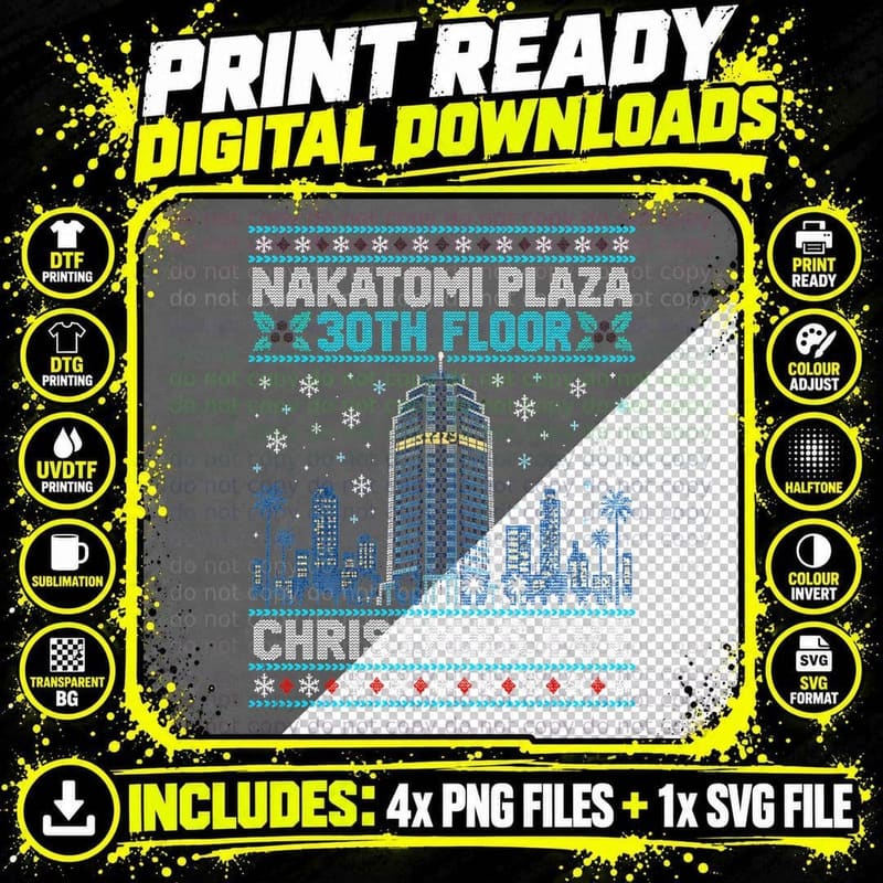 Nakatomi Plaza Christmas Eve 30th Floor Ugly Sweater 80s Png SVG Digital Bundle