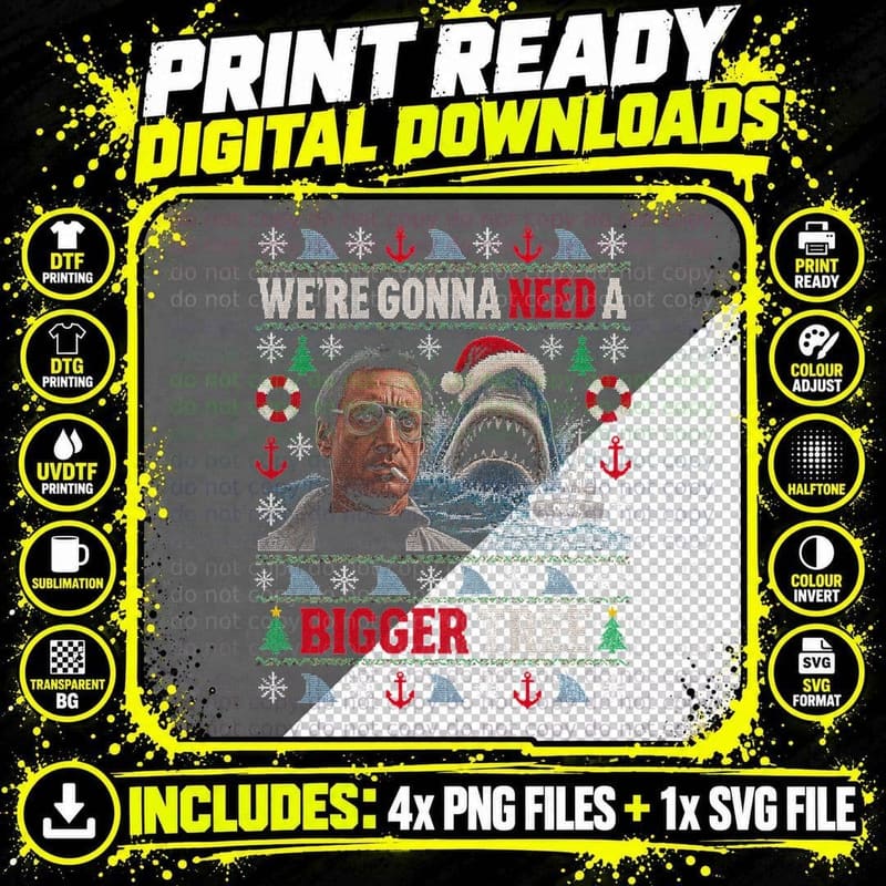 We're Gonna Need a Bigger Tree Shark Christmas Ugly Png SVG Digital Bundle