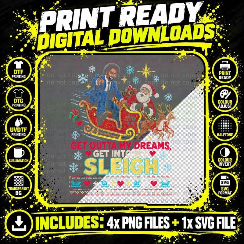 Billy Ocean Get Into My Sleigh Christmas Ugly Sweater Png SVG Digital Bundle