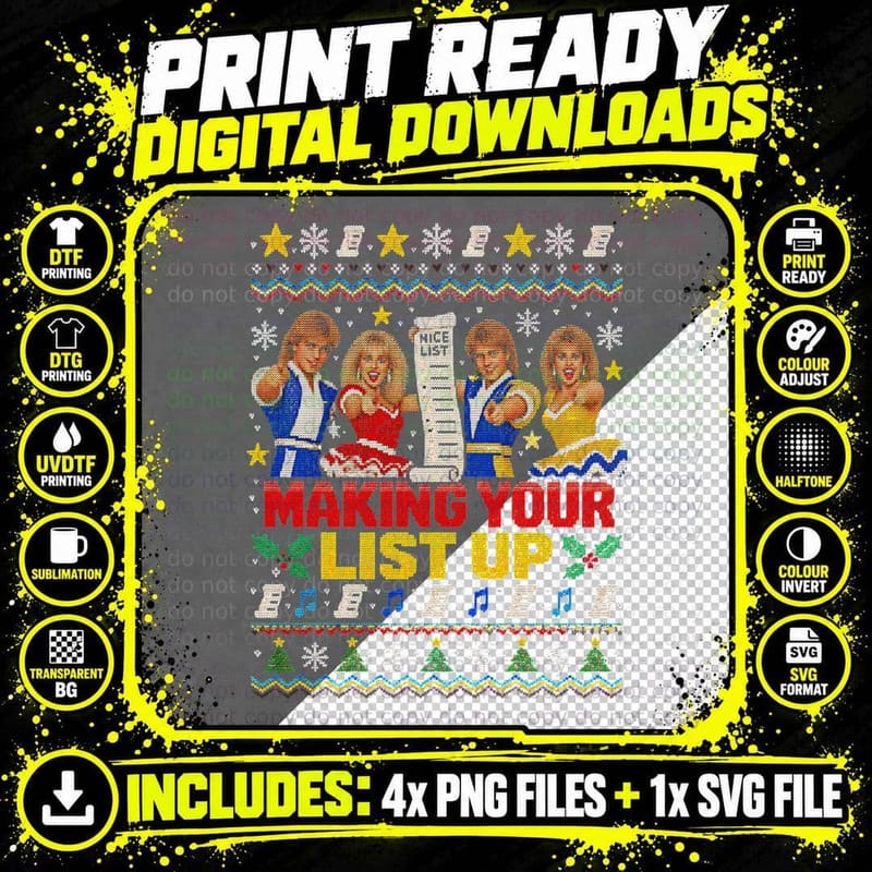 Bucks Fizz Making Your List Up Christmas Ugly Sweater Png SVG Digital Bundle