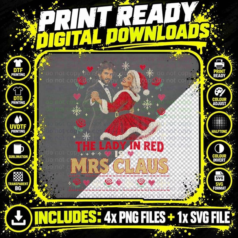 Chris de Burgh Lady In Red Mrs Claus Christmas Sweater Png SVG Digital Bundle