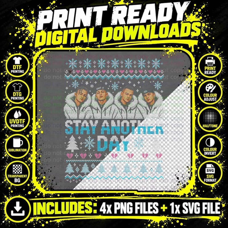 East 17 Stay Another Day Christmas Ugly Sweater Halftone Png SVG Digital Bundle