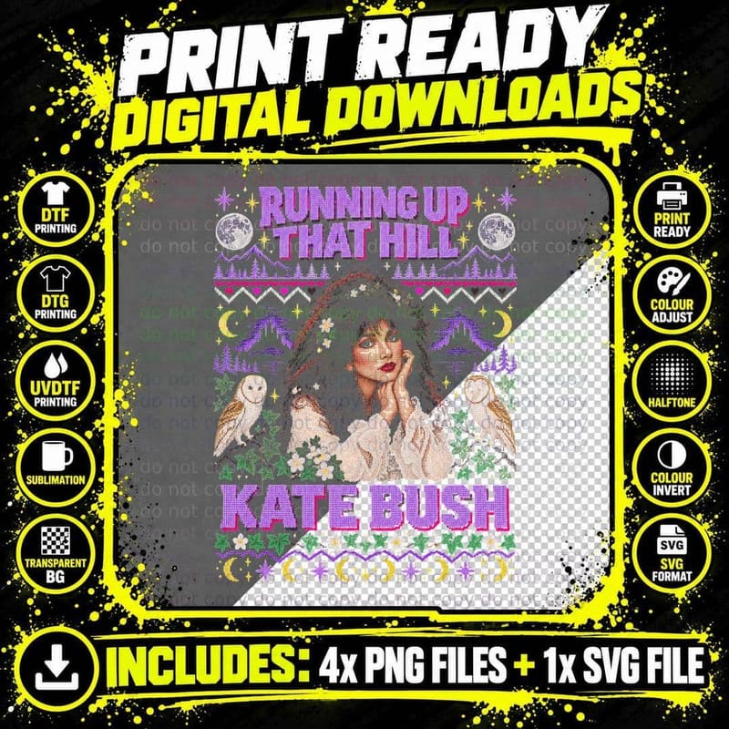 Kate Bush Running Up That Hill Christmas Ugly Sweater Png SVG Digital Bundle