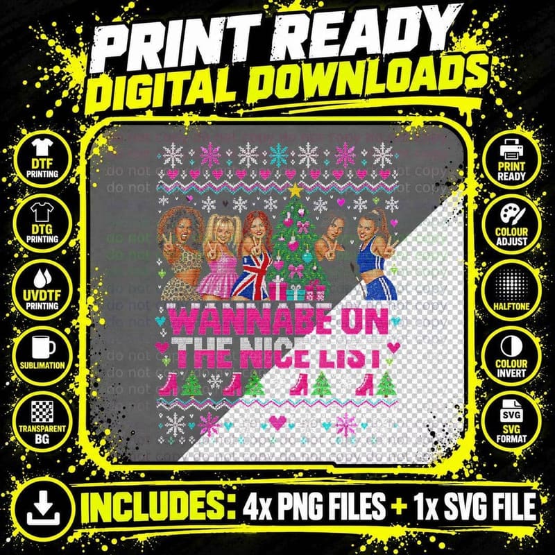 Spice Girls Wannabe On The Nice List Xmas Jumper Png SVG Digital Bundle