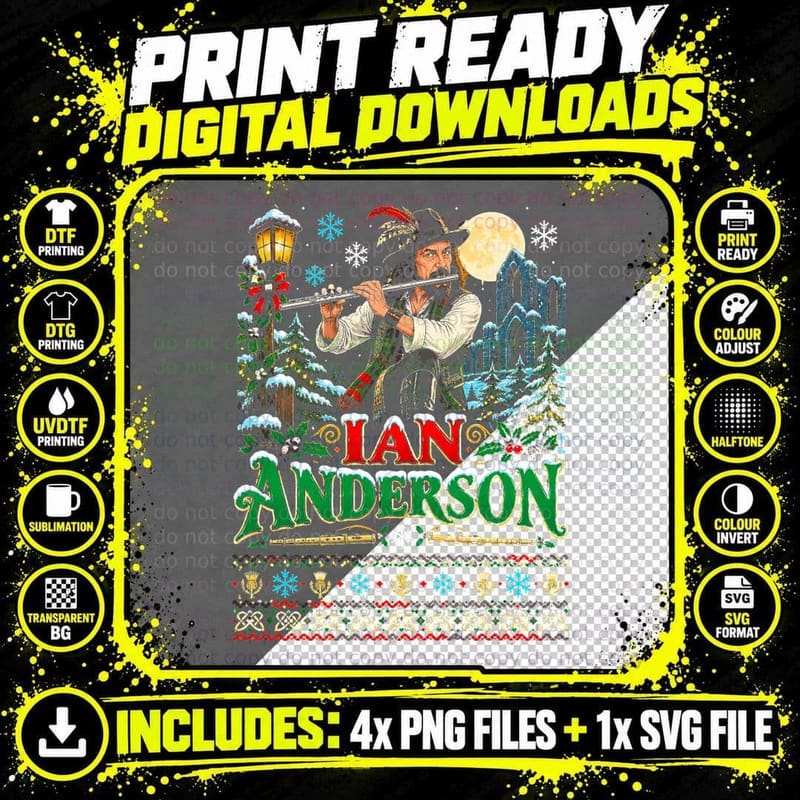 Ian Anderson Jethro Tull Christmas Jumper Halftone Png SVG Digital Bundle
