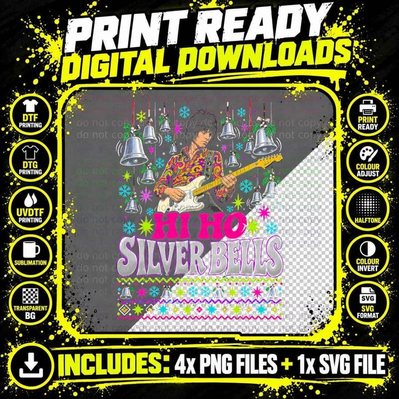 Jeff Beck Hi Ho Silver Bells Christmas Jumper Halftone Png SVG Digital Bundle
