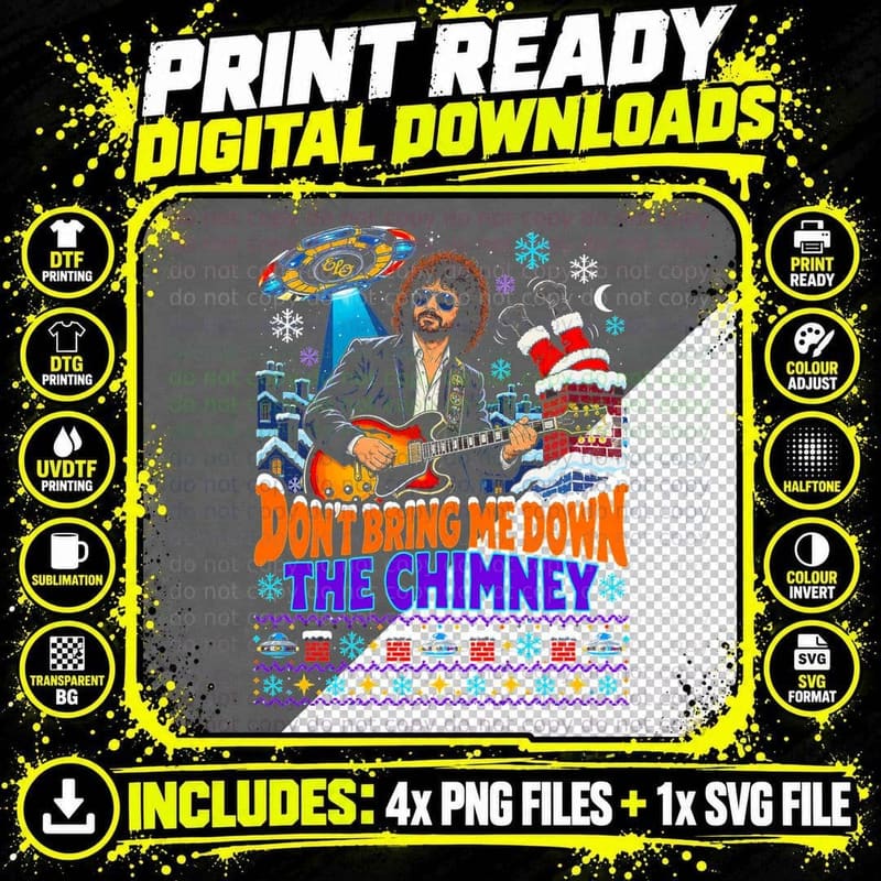 Jeff Lynne ELO Don't Bring Me Down Xmas Jumper Halftone Png SVG Digital Bundle