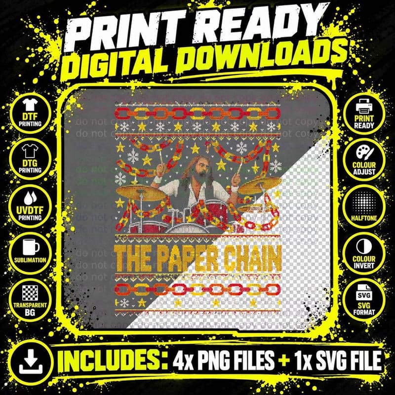 Ringo Starr Paper Chain Drummer Christmas Jumper Png SVG Digital Bundle