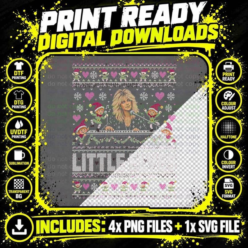 Stevie Nicks Little Elves Christmas Jumper Halftone Png SVG Digital Bundle
