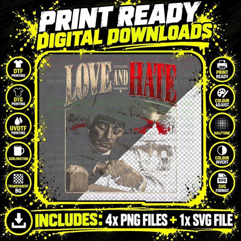 Robert Mitchum Night of the Hunter Love Hate Bootleg Png SVG Digital Bundle