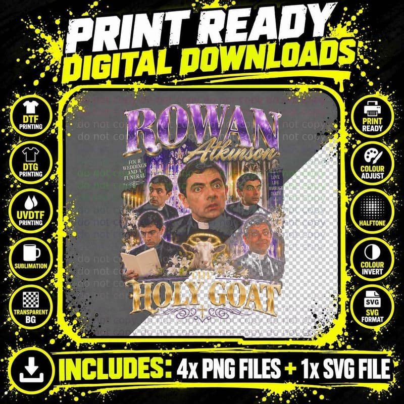 Rowan Atkinson Four Weddings Father Gerald Holy Goat Png SVG Digital Bundle