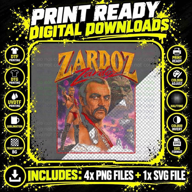 Zardoz Sean Connery Retro 70s Sci-Fi Film Bootleg Png SVG Digital Bundle
