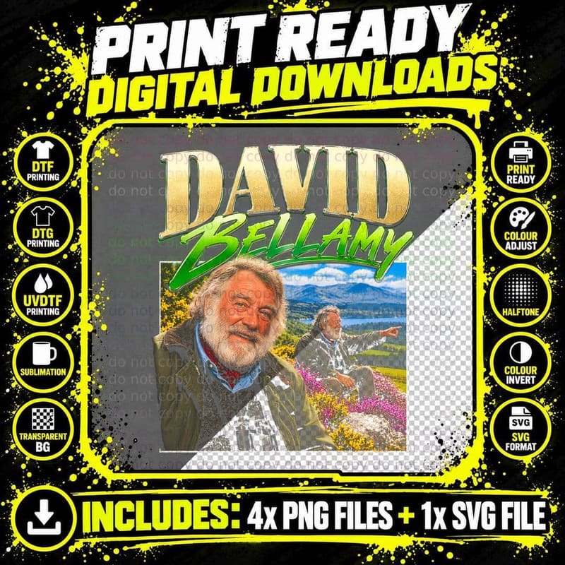 David Bellamy Retro Vintage British TV Naturalist Gift Png SVG Digital Bundle