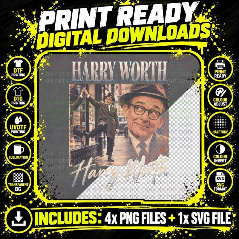 Harry Worth Retro Vintage British TV Sitcom Comedian Png SVG Digital Bundle