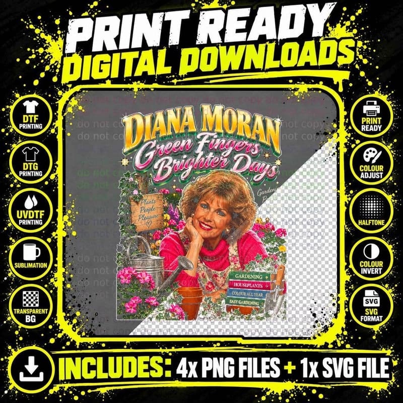 Diana Moran Green Fingers Gardening Christmas Retro Png SVG Digital Bundle