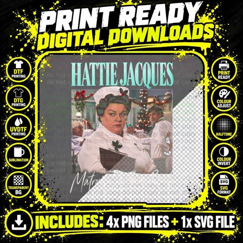 Hattie Jacques Matron Christmas Rounds Carry On Retro Png SVG Digital Bundle