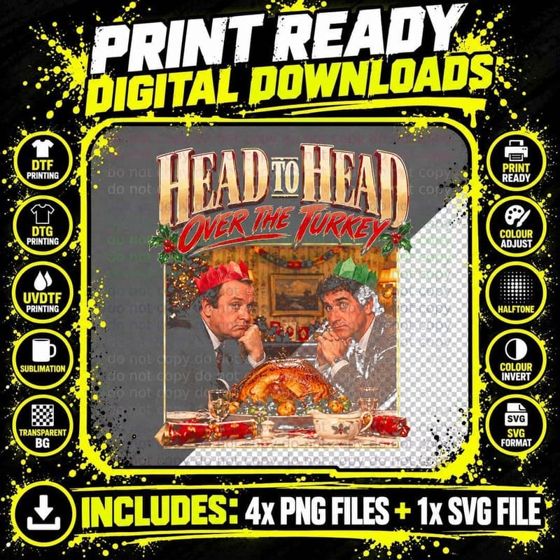 Head to Head Over the Turkey Funny Christmas Dinner Png SVG Digital Bundle