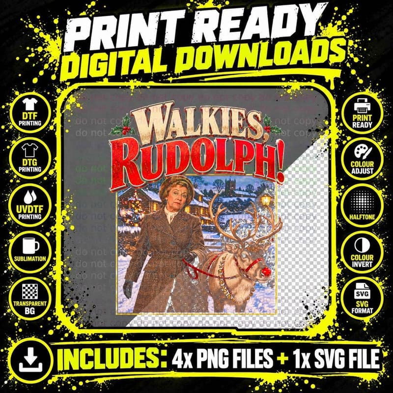 Walkies Rudolph Christmas Reindeer Funny Retro British Png SVG Digital Bundle