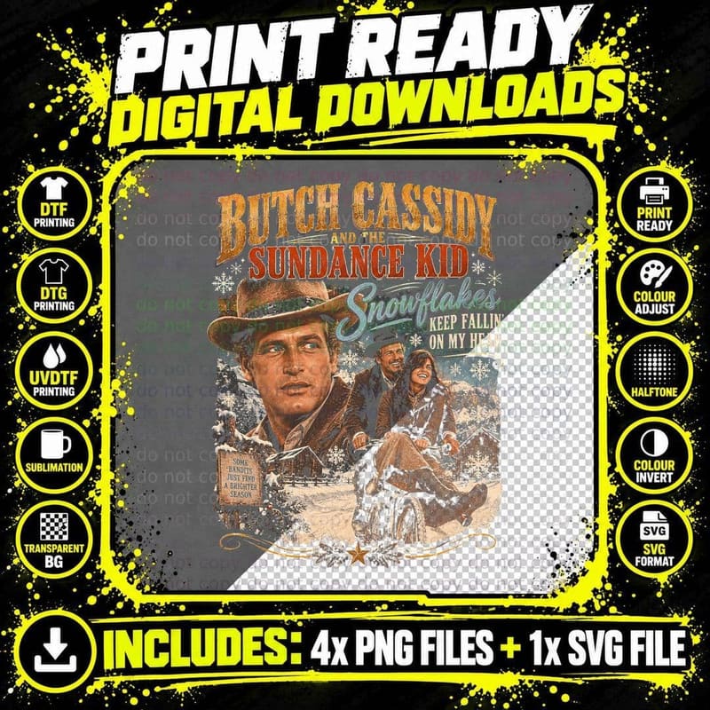 Butch Cassidy Sundance Kid Christmas Retro Western Png SVG Digital Bundle