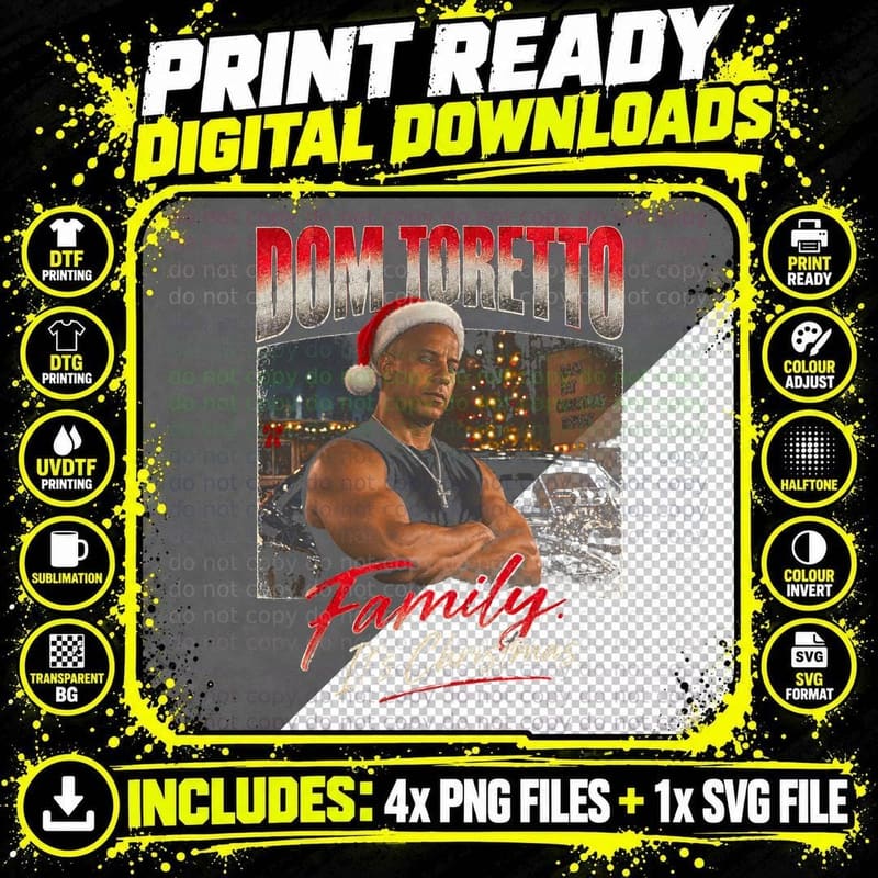 Dom Toretto Family Christmas Fast Furious Bootleg Retro Png SVG Digital Bundle