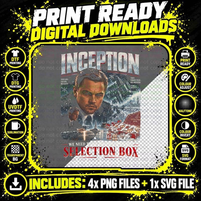 Inception Selection Box Christmas Bootleg Retro Movie Png SVG Digital Bundle