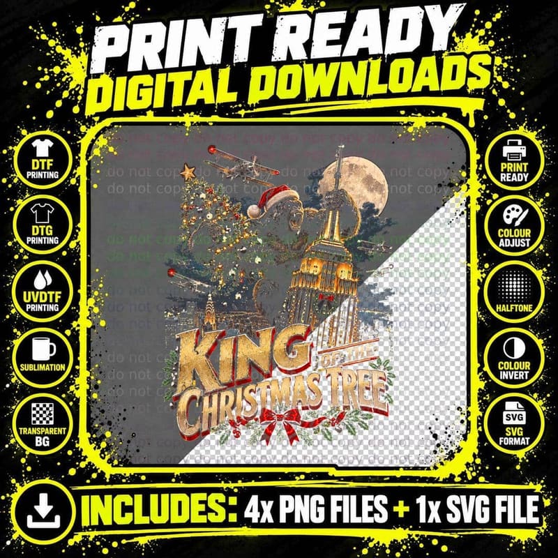 King Of The Christmas Tree Giant Gorilla New York Biplanes Halftone T-Shirt Png SVG Digital Bundle