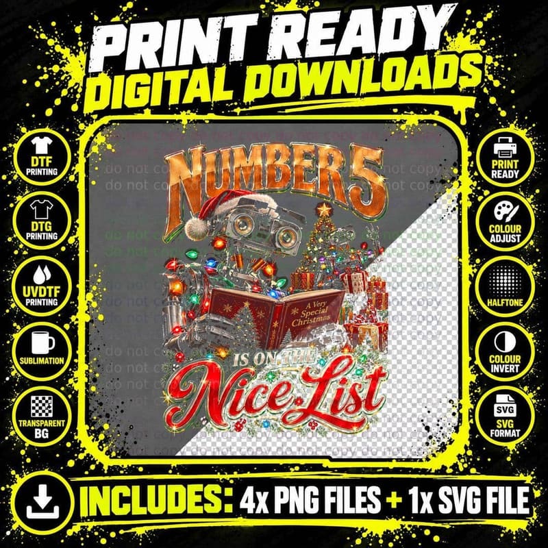 NUMBER 5 IS ON THE NICE LIST Halftone T-Shirt Png SVG Digital Bundle