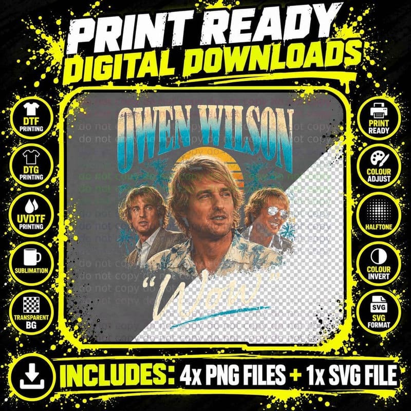 Owen Wilson Wow Appreciation Funny Retro Bootleg Gift Png SVG Digital Bundle