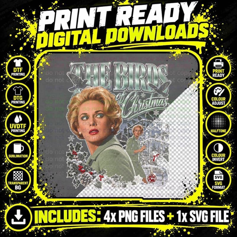 Tippi Hedren The Birds of Christmas Hitchcock Classic Png SVG Digital Bundle
