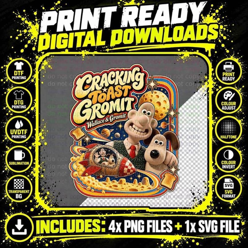 Cracking Toast Gromit Wallace Christmas Cheese Moon Png SVG Digital Bundle