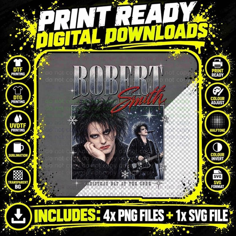 Robert Smith Christmas Day Gothic 80s Singer Vintage Png SVG Digital Bundle