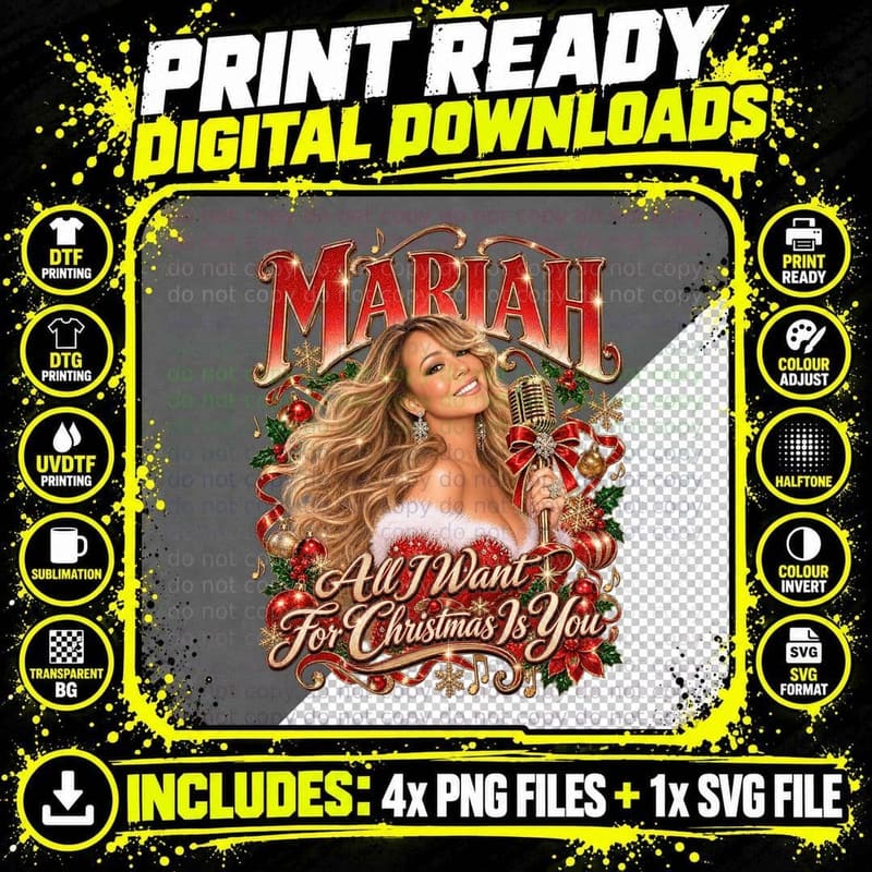 All I Want For Christmas Is You 90s Pop Diva Christmas Png SVG Digital Bundle
