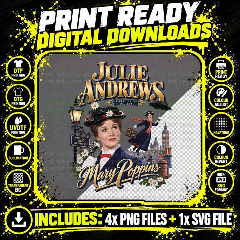 Julie Andrews Appreciation Society Practically Perfect Png SVG Digital Bundle