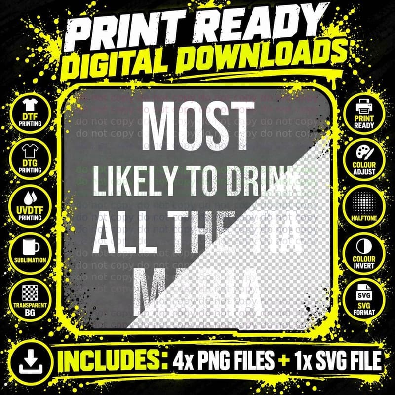Most Likely To Drink All the Coffee Liqueur Christmas Png SVG Digital Bundle