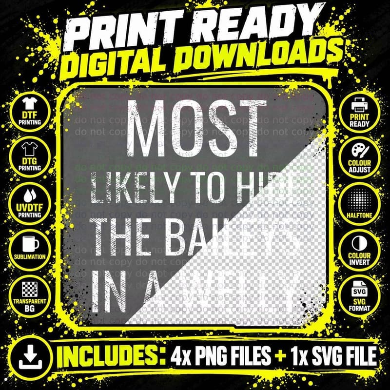 Most Likely To Hide the Irish Cream in a Welly Christmas Png SVG Digital Bundle