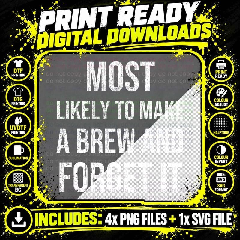Most Likely To Make a Brew and Forget It Christmas Png SVG Digital Bundle