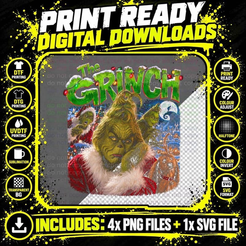 The Grinch Vintage Jim Carrey Christmas Movie Whoville Png SVG Digital Bundle