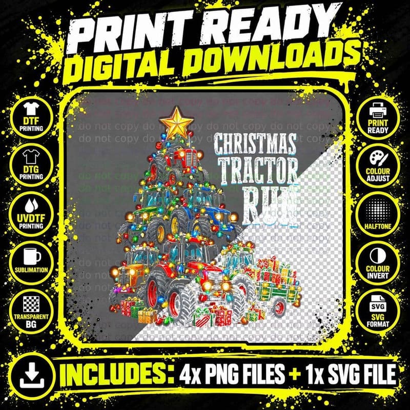 Christmas Tractor Run Vintage Farm Tractor Parade Xmas Png SVG Digital Bundle