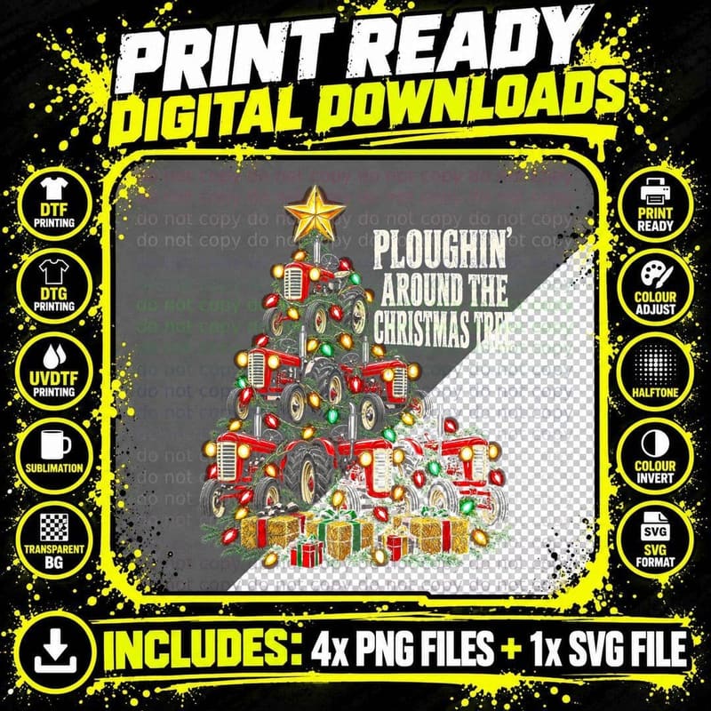 Vintage Tractor Christmas Tree Retro Farming Christmas Png SVG Digital Bundle