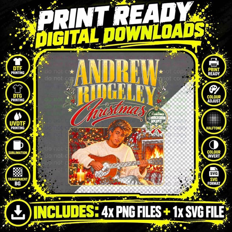 Andrew Ridgeley Wham Guitar 80s Pop Christmas Retro Png SVG Digital Bundle