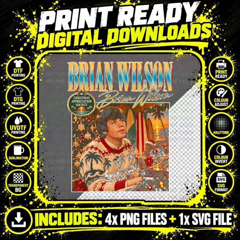 Brian Wilson 60s Surf Pop Legend Christmas Retro Png SVG Digital Bundle