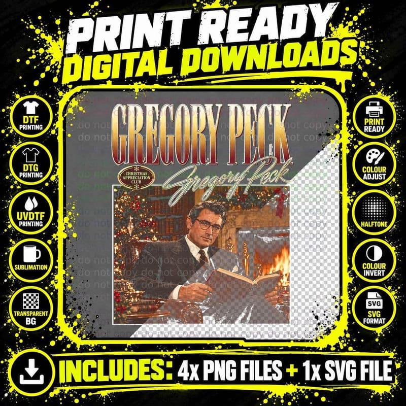 Gregory Peck Classic Hollywood Film Star Christmas Retro Png SVG Digital Bundle